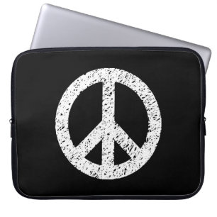 Scribble Stenciled Peace Symbol - White on Black Laptopschutzhülle