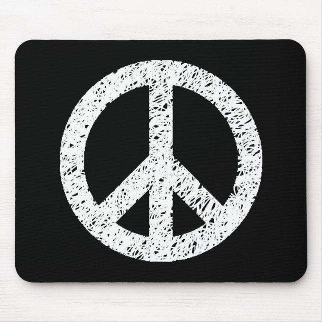 Scribble Stenciled Peace Symbol - White on Black Mousepad (Vorne)