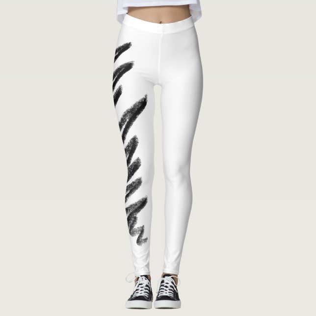Scribble Yoga Pants, Schwarz und Weiß Leggings (Vorderseite)