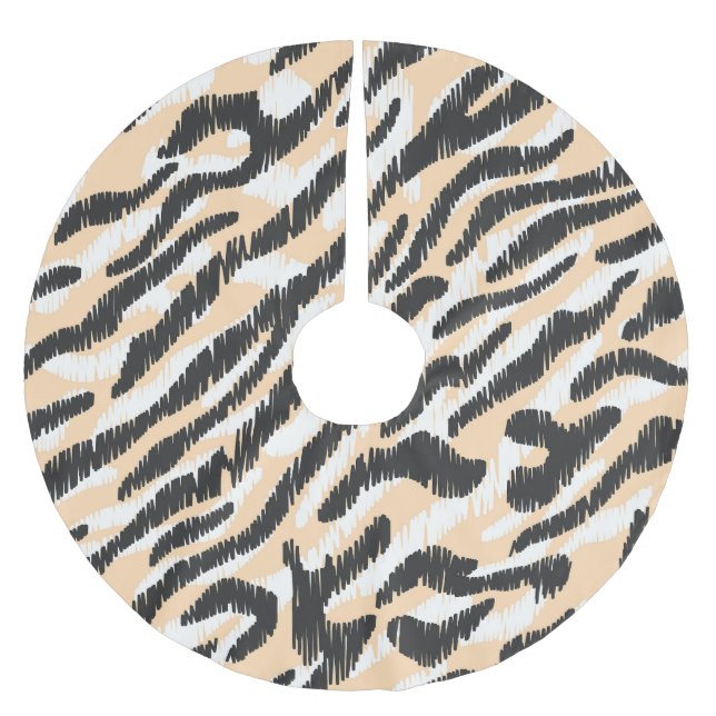 Scribble Zebra Leopard: Vintager Pelz Polyester Weihnachtsbaumdecke (Vorderseite)