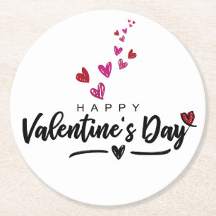 Scribbled Hearts Valentine's Day Red Pink Script Runder Pappuntersetzer