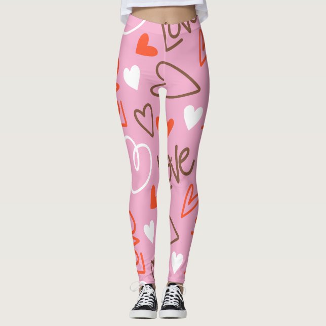 Scribbled Liebe Herz Leggings (Vorderseite)