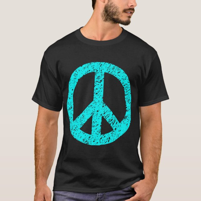 Scribbled Peace Symbol - Cyan T-Shirt (Vorderseite)