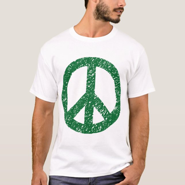Scribbled Peace Symbol - Forest Green T-Shirt (Vorderseite)
