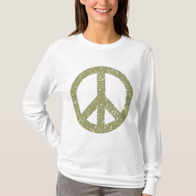 Scribbled Peace Symbol - Khaki T-Shirt (Vorderseite)
