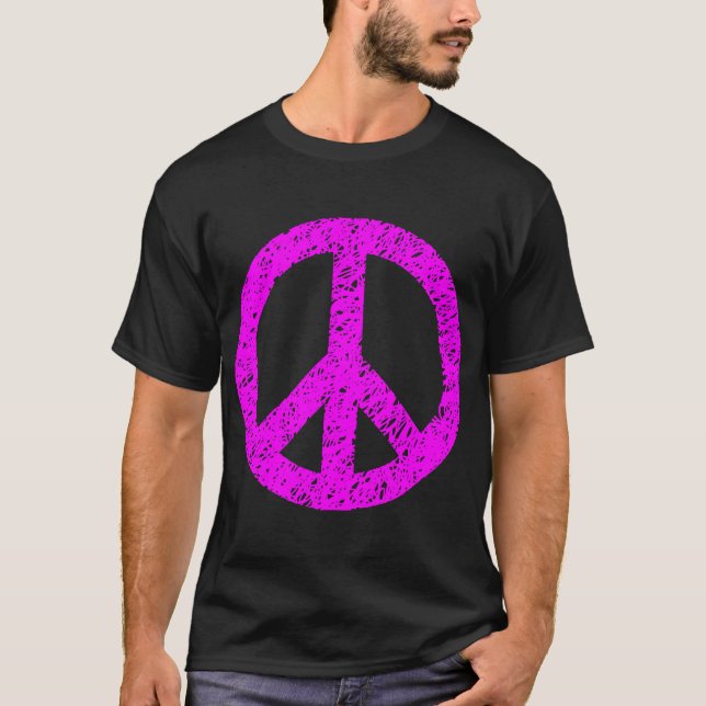 Scribbled Peace Symbol - Magenta T-Shirt (Vorderseite)