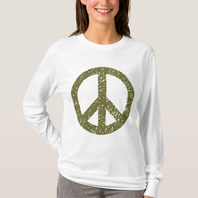 Scribbled Peace Symbol - Olive Drab T-Shirt (Vorderseite)