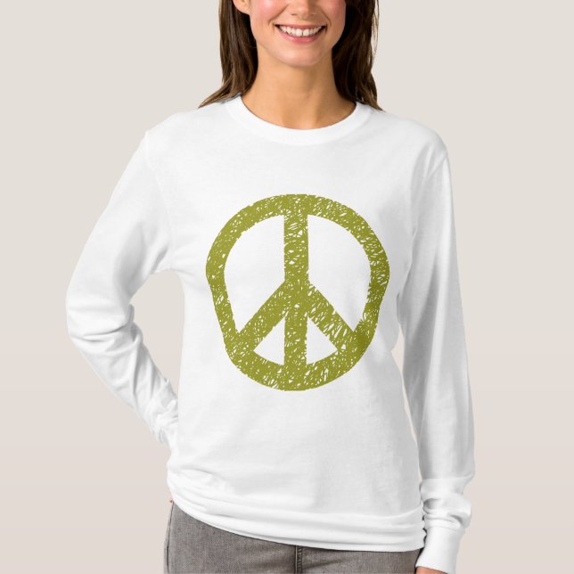Scribbled Peace Symbol - Olive Green T-Shirt (Vorderseite)
