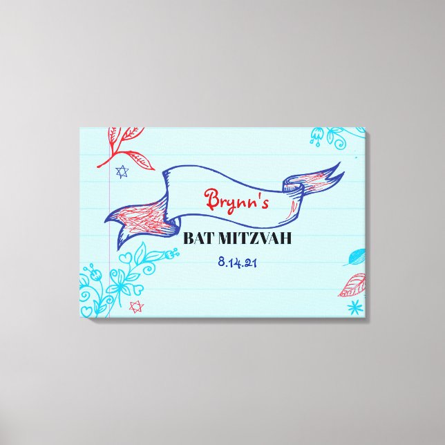 SCRIBBLES auf NOTEPAPER Bat Mitzvah Sign-In Board Leinwanddruck (Vorderseite)