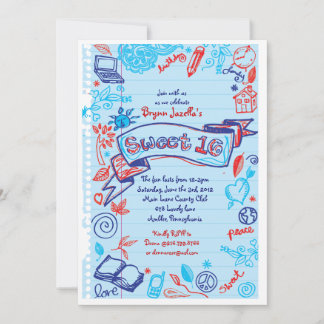 SCRIBBLES auf NOTEPAPIERE Sweet 16 Einladung