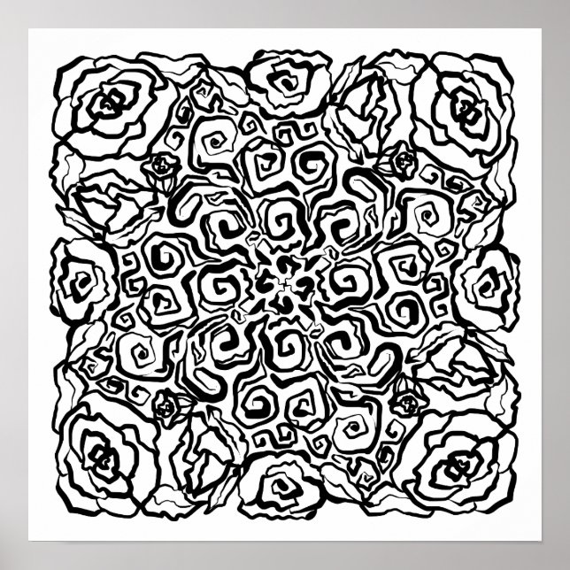 Scribbly Doodles Rose Color Me Poster (Vorne)