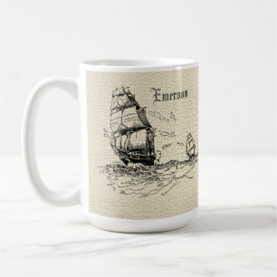 Scrimshaw Design Segelschiff Kaffeetasse