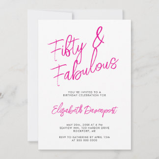 Script 50 and Fabulous Black and Pink Birthday Einladung