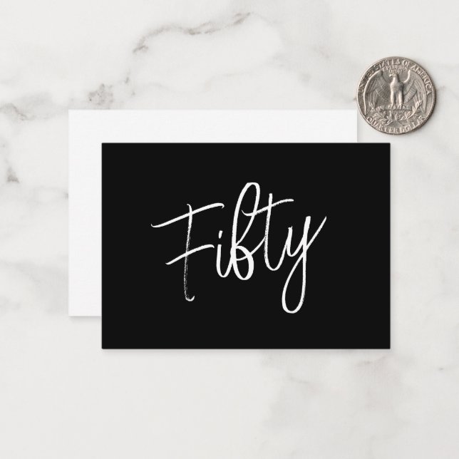 Script 50. Geburtstag schwarz Mitteilungskarte (Vorderseite/Rückseite Beispiel)