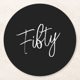 Script 50. Geburtstag schwarz Runder Pappuntersetzer