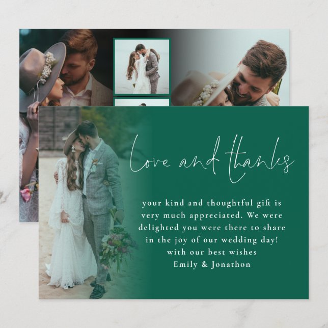 Script 6 Fotos Hochzeit Liebe Dank Emerald Green Karte (Vorne/Hinten)