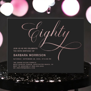 Script 80 Black Rose Gold 80. Geburtstag Einladung