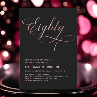 Script 80 Black Rose Gold 80. Geburtstag Einladung