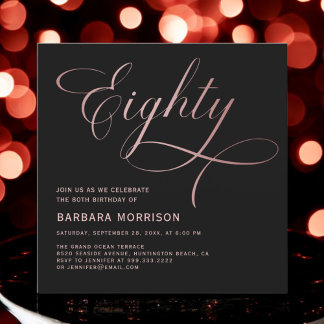 Script 80 Black Rose Gold 80. Geburtstag Einladung