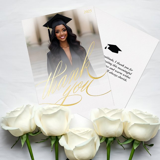 Script Abschluss Vielen Dank Foto Foil Card Folieneinladung (Elegant Foil Graduation Photo Thank You Card)