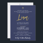 SCRIPT BAR MITZVAH, Goldmedaille blau Einladung<br><div class="desc">von kat massard >>> WWW.SIMPLYSWEETPAPERIE.COM << Ein elegantes, einfaches Design für die BAT Ihres Kindes oder BAR MITZVAH Liebe das Design, aber möchte einige Veränderungen sehen - ein anderes Farbschema, Produkt, ein Foto hinzufügen oder angepasst für einen anderen Anlass - keine Sorgen einfach kontaktieren Sie mich, kat@simplysweetPAPERIE.com - ich bin...</div>