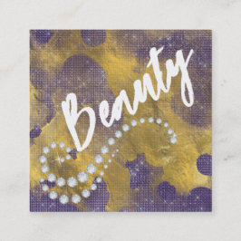 *~* Script BeAUTY Lila Gold Foil Business Card Quadratische Visitenkarte
