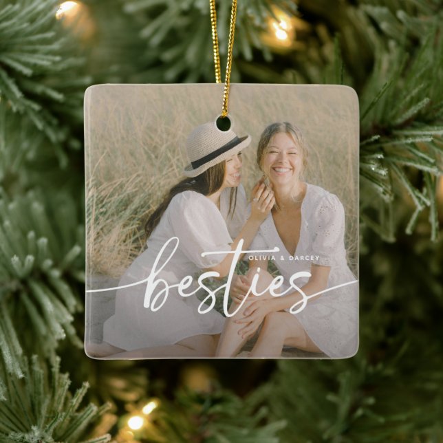 Script Besties 2x Photo Personalized Keramikornament (Baum)