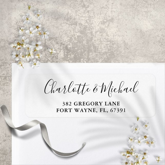 Script Black and White Wedding Rücksendeadresse (Script Black And White Wedding Return Address Label)
