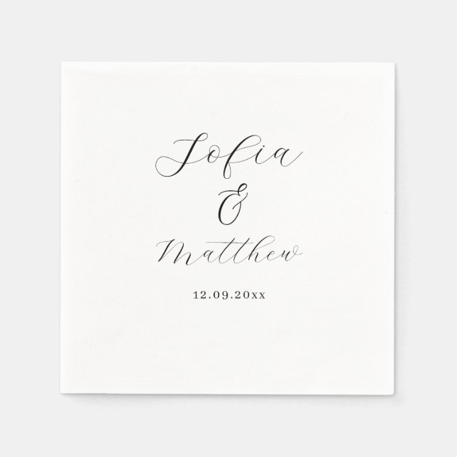 Script Black and White Wedding Serviette (Vorderseite)