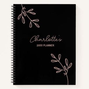 Script Black Pink Floral Bullet Joural Plane Notizbuch