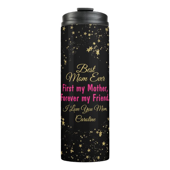 Script Black Pink Trendy Modern Mothers Day Thermosbecher (Vorderseite)
