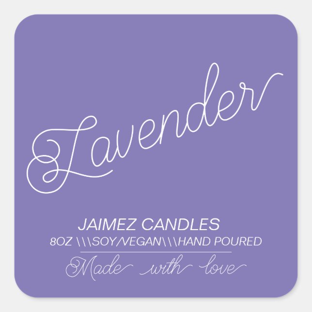 Script Black Soy Vegan Candle Maker Lavendel Quadratischer Aufkleber (Vorderseite)