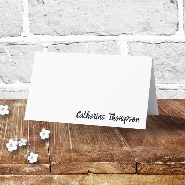 Script Black & White Wedding Simple Trendy Modern Platzkarte (Simple Black & White Wedding Script Trendy Modern Name Place Card trying the knot theme minimalistic)