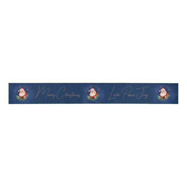 Script Blue Red Gold Santa Claus Elegante Weihnach Ripsband (Vorderseite)
