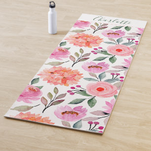 Script Blumendruck Peach Blush Pink Yoga Mat Yogamatte