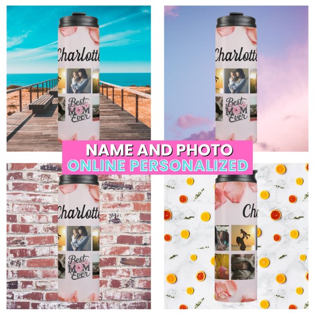 Script Blumenrosa Beste Mama je Mama FotoCollage Thermosbecher (Script Floral Pink Best Mom Ever Mom Photo Collage Thermal Tumbler
)