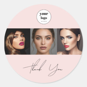 Script Blush Pink Logo Foto Make-up Danke Runder Aufkleber