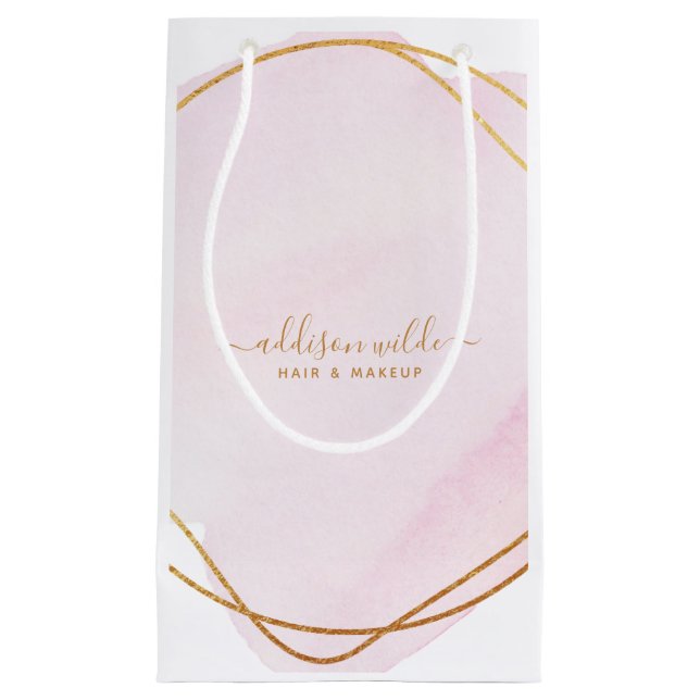Script Blush Pink Watercolor Gold Circle Business Kleine Geschenktüte (Vorderseite)