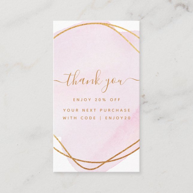 Script Blush Pink Watercolor Gold Circle Business Rabattkarte (Vorderseite)