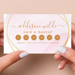 Script Blush Pink Watercolor Gold Circle Business Treuekarte