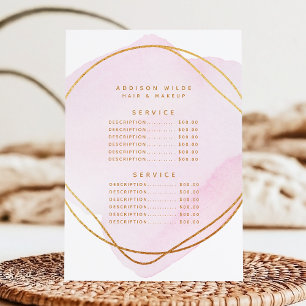 Script Blush Pink Watercolor Gold Service Preis Menükarte