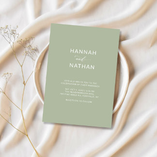 Script Boho Minimalistisch Sage Green Color Weddin Einladung