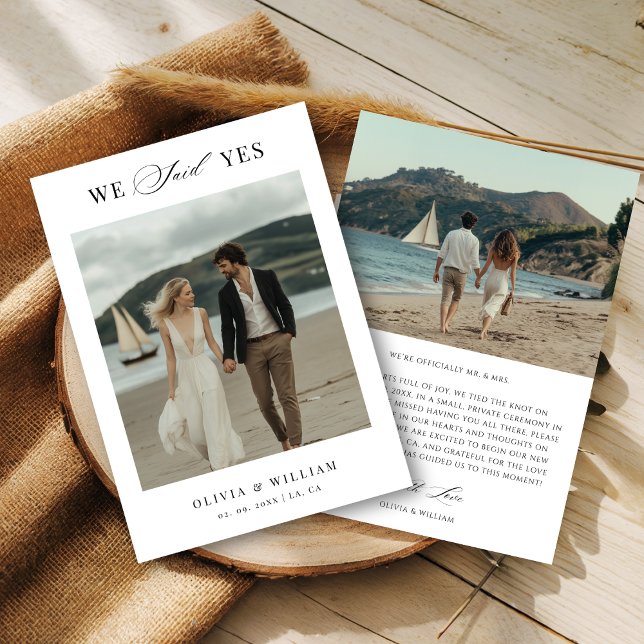 Script Boho Modern Wir sagten Yes Beach Wedding Fo Ankündigung (Von Creator hochgeladen)