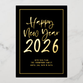 Script Border Happy New Year 2026 Foto Black Folien Feiertagskarte