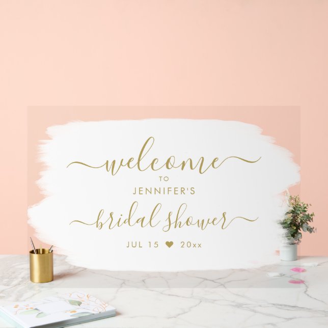 Script Brautparty Welcome Gold Paint White Acrylschild (Hochzeit)