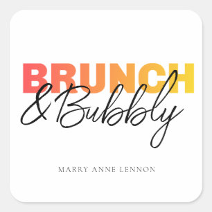 Script Bridal Brunch und Bubbly Bevorzugung Tags Quadratischer Aufkleber