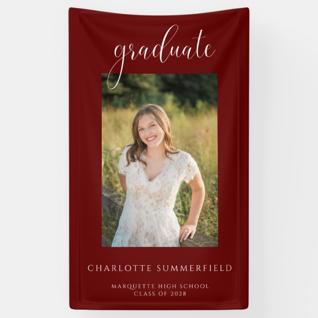 Script Burgundy Graduation Party Foto Banner (Vertikal)
