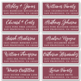 Script Burgundy Wedding Guest Address Labels