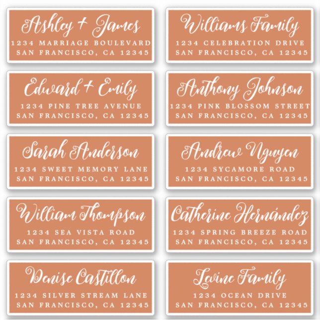 Script Burnt Orange Wedding Guest Address Labels (Vorderseite)