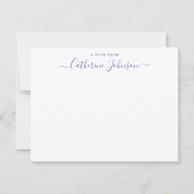 Script Calligraphy A Note from Lila Violet Pflaume Mitteilungskarte (Vorderseite)
